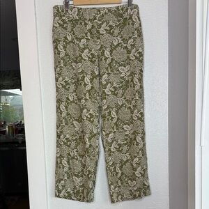 Naturals D&Co Linen Blend Floral Pants Green Indie Boho Cottagecore Wide Leg Med